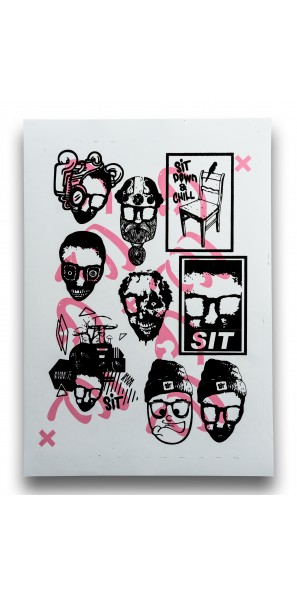 Sticker Sheet Black Pink on White